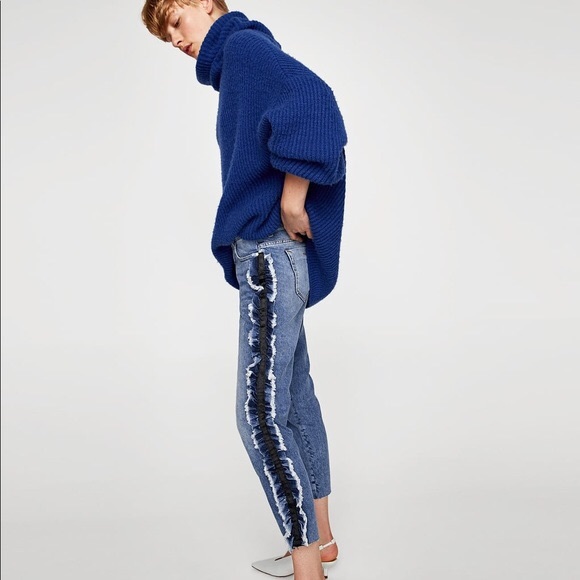 jeans with ruffles on the side